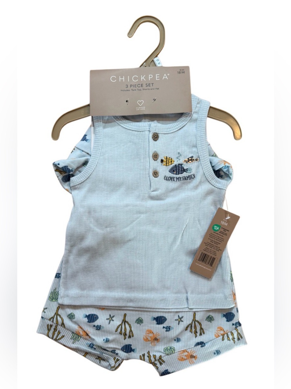 Chickpea Baby Boy 18M 3 Piece Fish Tank Shorts Sun Hat Set NWT